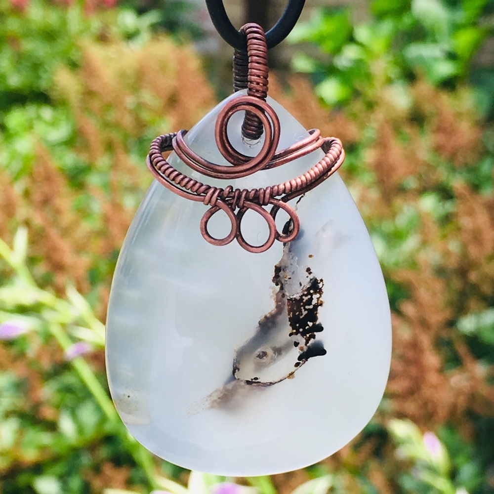 Dendritic Agate Wire wrapped pendant necklace - Picture 2 of 5